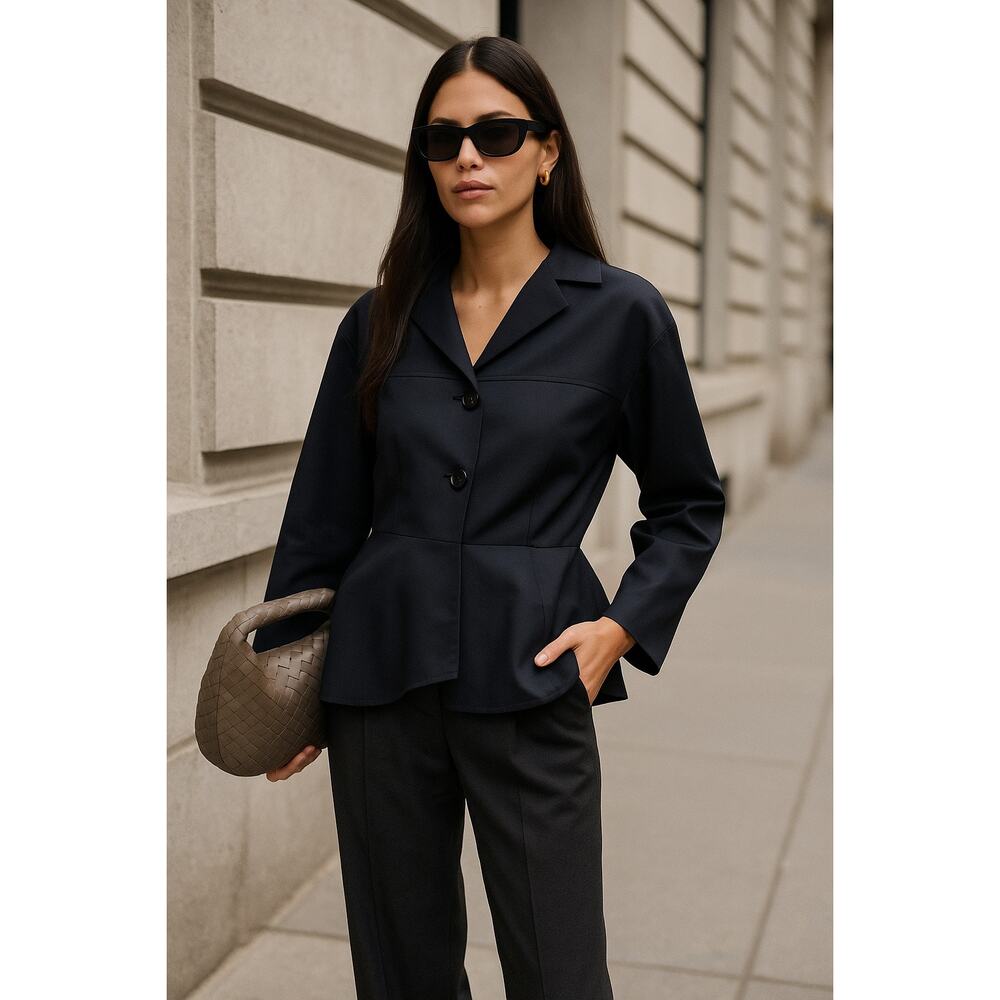Vintage Victor Costa For Bergdorf Goodman Satin Black Peplum Top Jacket Large